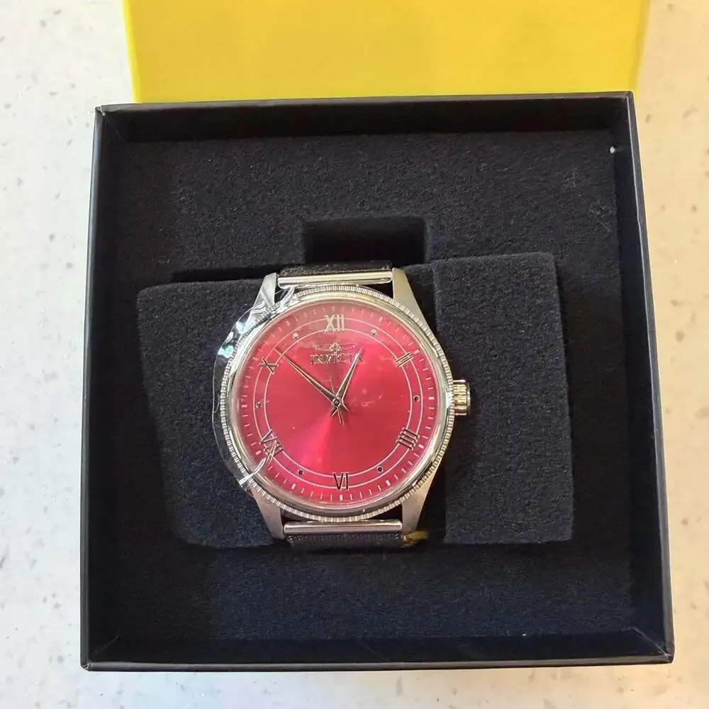 Invicta Men's Watch with Red Dial and Stainless Steel Mesh Band